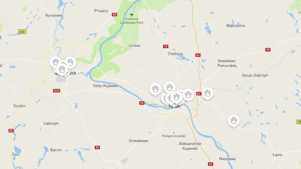 Mapa Kujawsko-Pomorskie z Petsitterami Pethomer.com