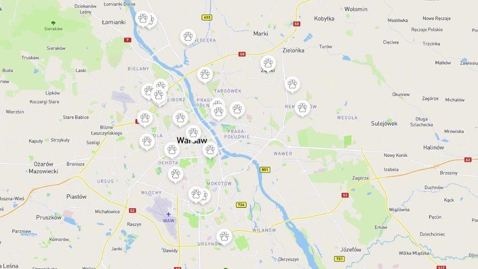 Mapa Warszawa Pet Sitter Pethomer.com